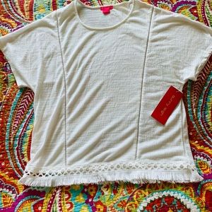 Super Cute White Top with Fringe Bottom